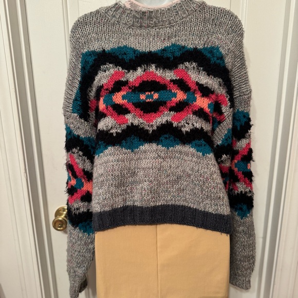 Free People I Heart You Cropped Knit Multi-Color Sweater Size M / Alpaca Blend - Picture 5 of 10